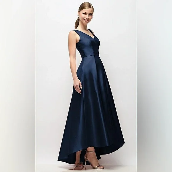 New Alfred Sung SLEEVELESS PLEATED SKIRT HIGH LOW DRESS WITH POCKETS MIDNIGHT - Picture 3 of 6